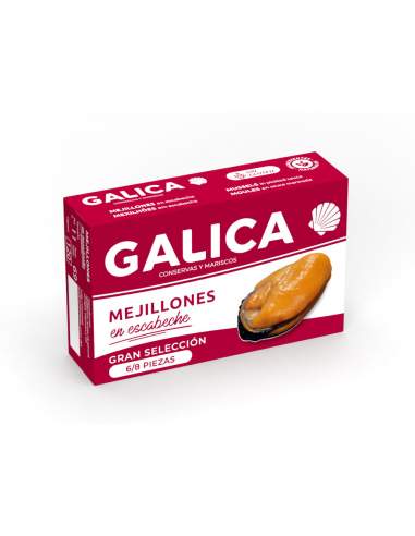 Mexilhões marinado em conserva grande seleção 6/8 peças Galica